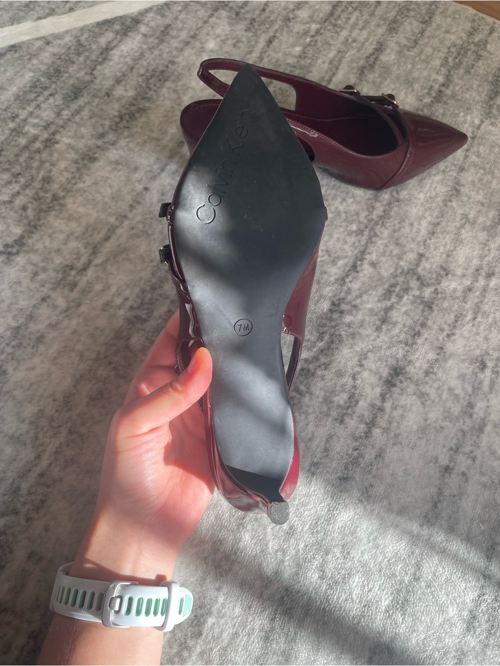 Calvin Klein Glossy Burgundy Patent Pointed Slingback Pumps - Picture 5 of 6